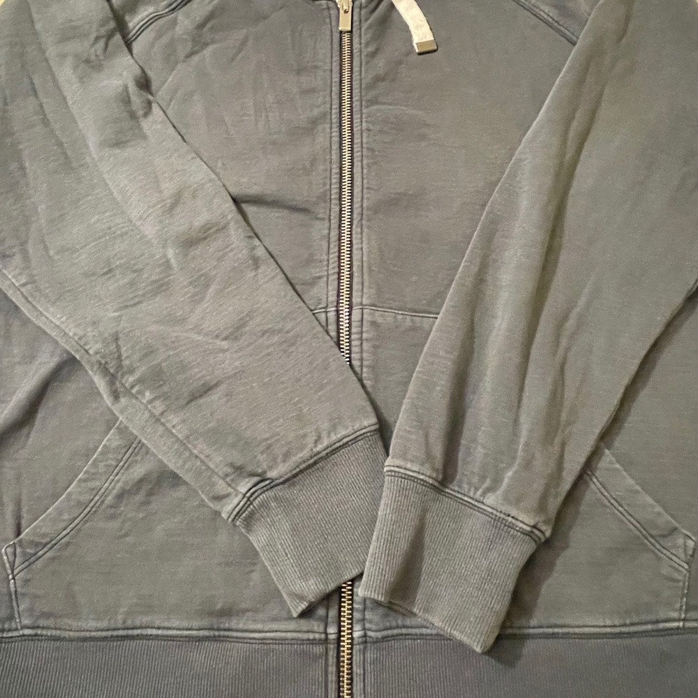 Athleta Womens Medium Charcoal Gray Blue Cotton Zip Raglan Hoodie Sweatshirt - Picture 10 of 10